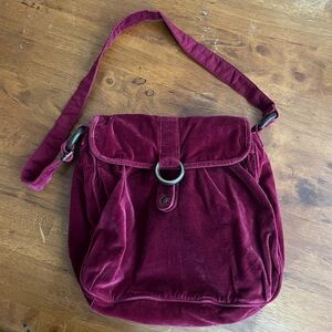 AE VTG Y2K Brick Red Velvet Hobo Shoulder Bag Buckle Snap Closure Purse